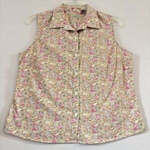 L.L. Bean Floral Collared Sleeveless Button Down Casual Day Wear Top XL 0DTR4